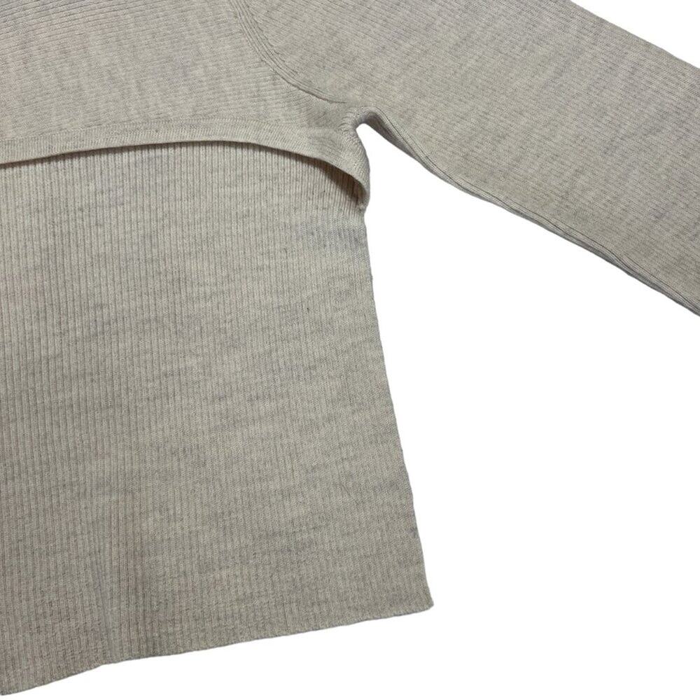 TIBI Merino Wool Cropped Sweater Womens M Cream Beige High Low Crew Neck - Picture 5 of 10